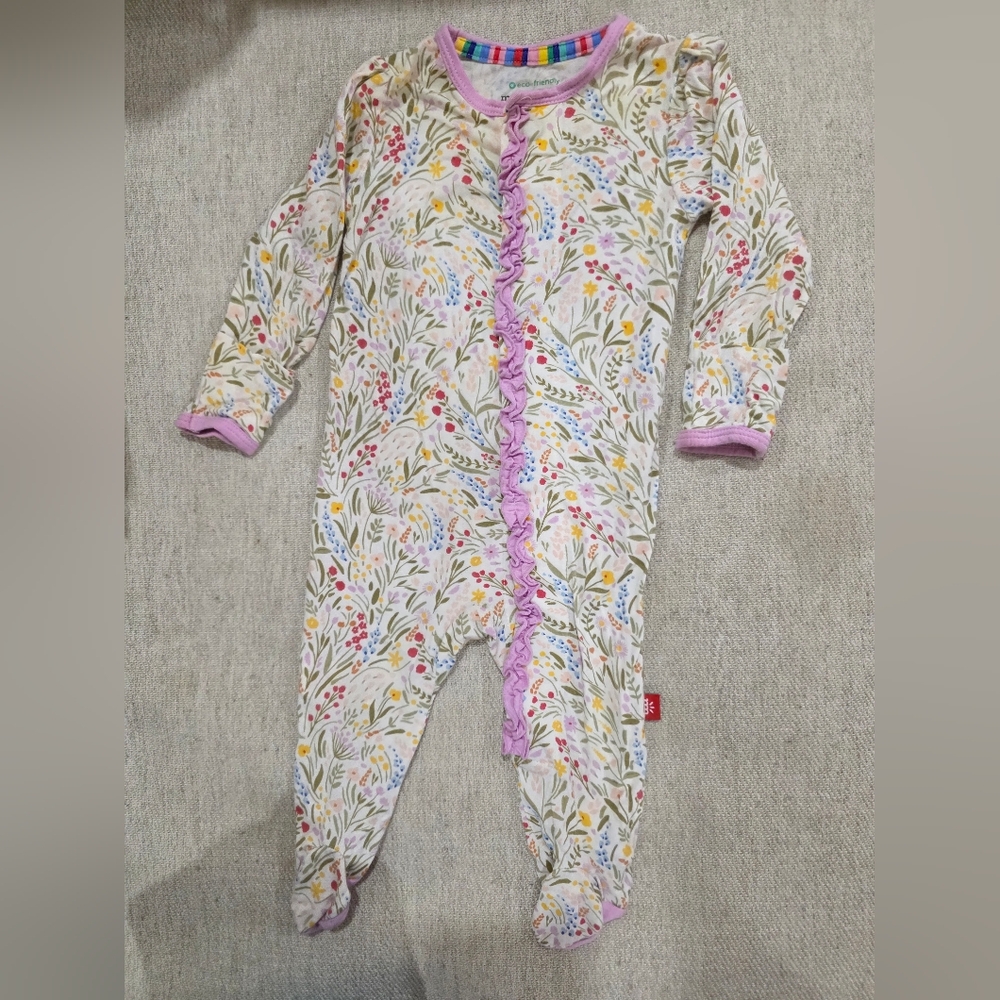 Magnetic Me Floral One Piece with Purple Trim